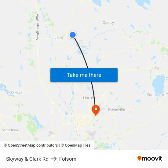 Skyway & Clark Rd to Folsom map