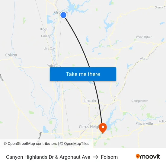 Canyon Highlands Dr & Argonaut Ave to Folsom map