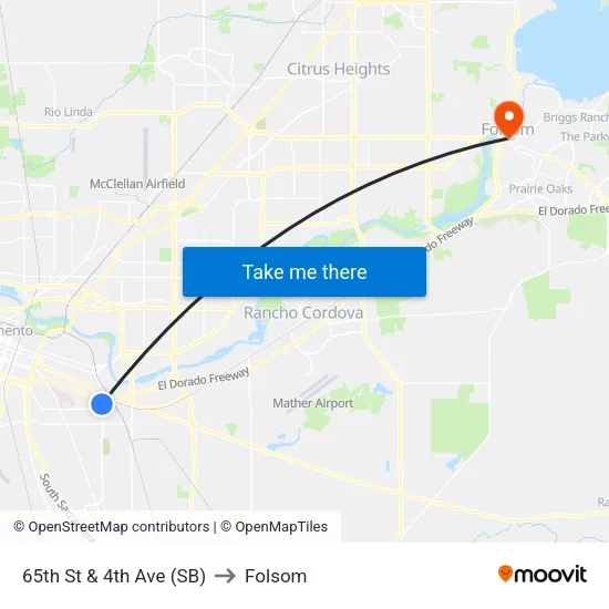 65th St & 4th Ave (SB) to Folsom map