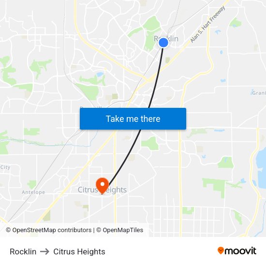 Rocklin to Citrus Heights map