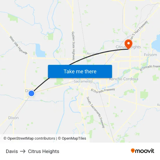 Davis to Citrus Heights map