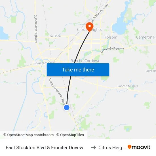 East Stockton Blvd & Froniter Driveway (NB) to Citrus Heights map