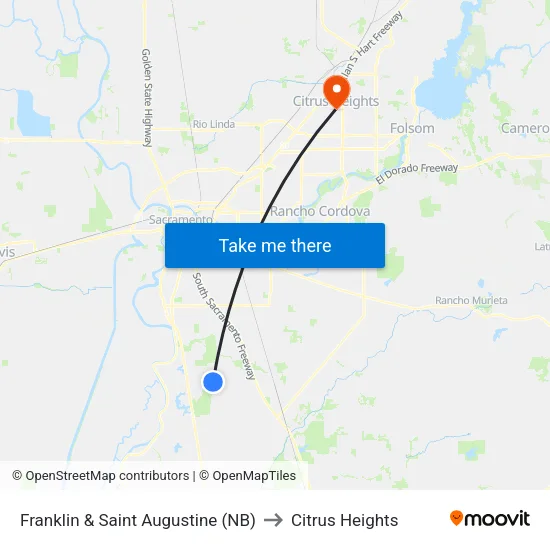 Franklin & Saint Augustine (NB) to Citrus Heights map