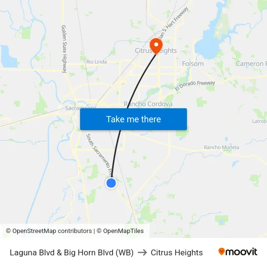 Laguna Blvd & Big Horn Blvd (WB) to Citrus Heights map