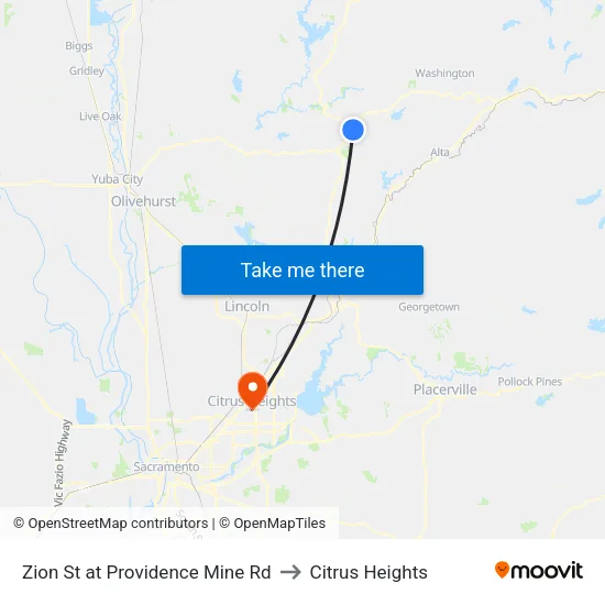 Zion St at Providence Mine Rd to Citrus Heights map