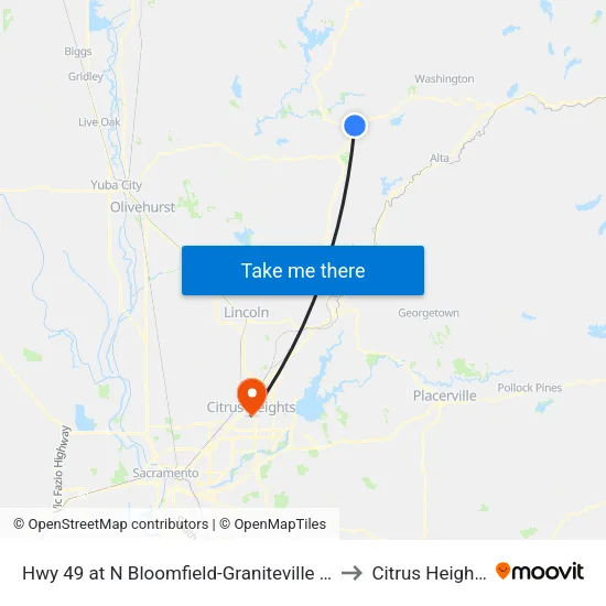 Hwy 49 at N Bloomfield-Graniteville Rd to Citrus Heights map