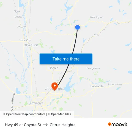 Hwy 49 at Coyote St to Citrus Heights map