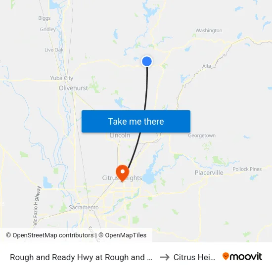 Rough and Ready Hwy at Rough and Ready Rd to Citrus Heights map