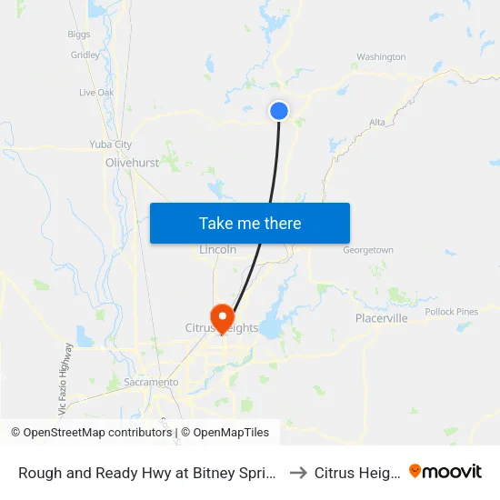 Rough and Ready Hwy at Bitney Springs Rd to Citrus Heights map