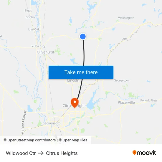 Wildwood Ctr to Citrus Heights map