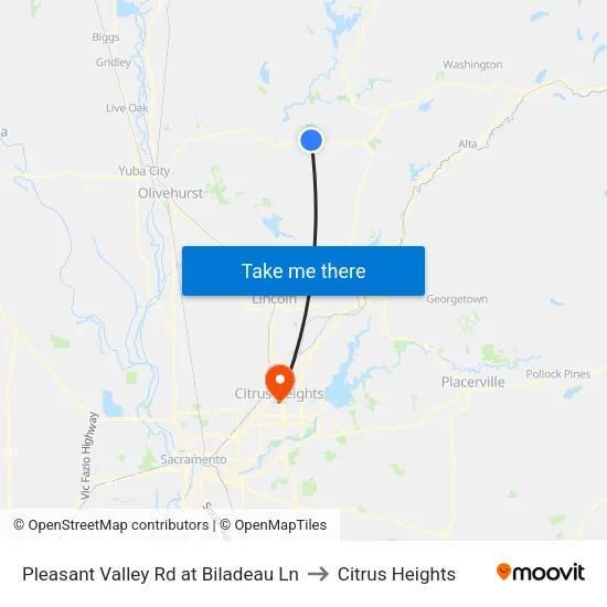 Pleasant Valley Rd at Biladeau Ln to Citrus Heights map