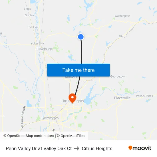 Penn Valley Dr at Valley Oak Ct to Citrus Heights map