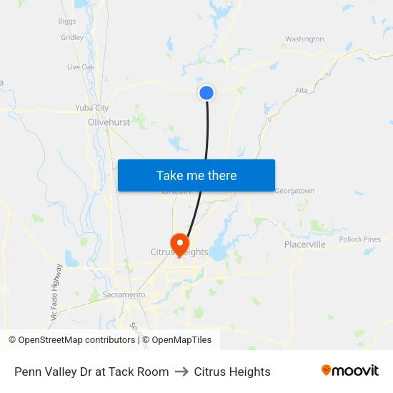Penn Valley Dr at Tack Room to Citrus Heights map
