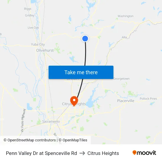 Penn Valley Dr at Spenceville Rd to Citrus Heights map