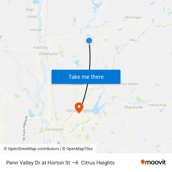 Penn Valley Dr at Horton St to Citrus Heights map