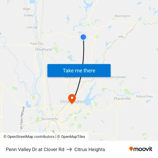 Penn Valley Dr at Clover Rd to Citrus Heights map