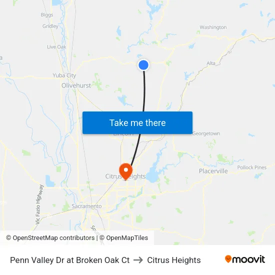 Penn Valley Dr at Broken Oak Ct to Citrus Heights map