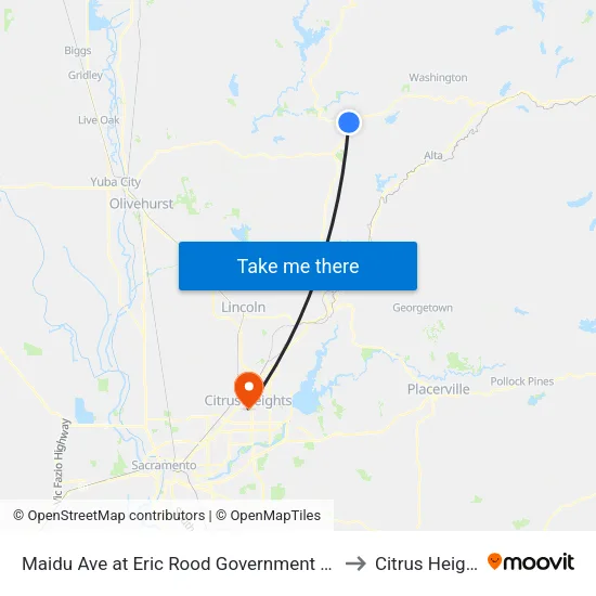 Maidu Ave at Eric Rood Government Center to Citrus Heights map