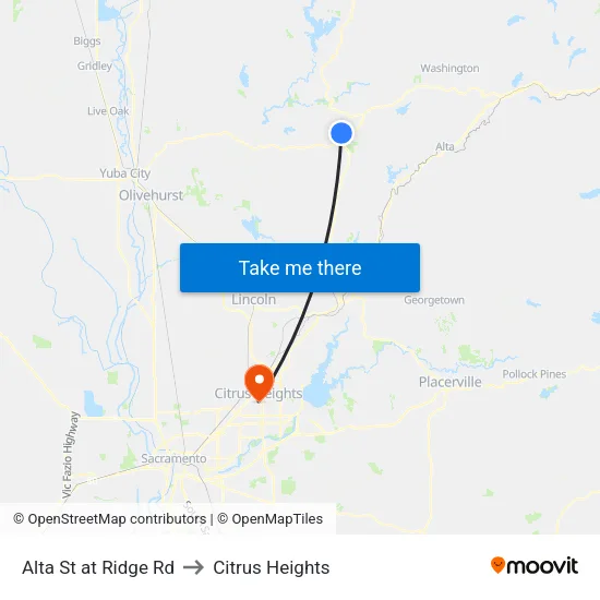 Alta St at Ridge Rd to Citrus Heights map
