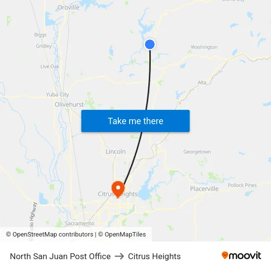 North San Juan Post Office to Citrus Heights map