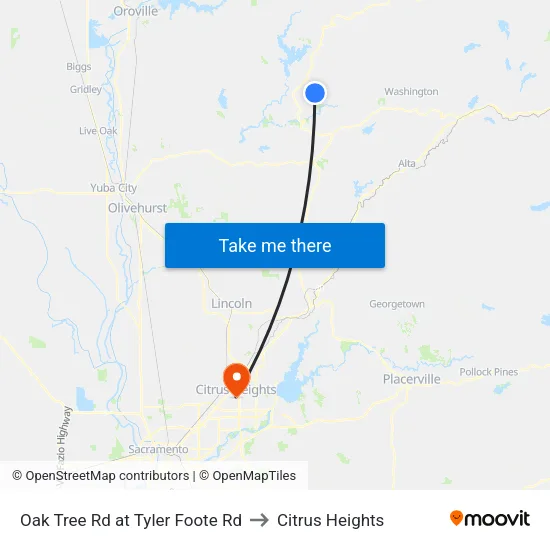 Oak Tree Rd at Tyler Foote Rd to Citrus Heights map