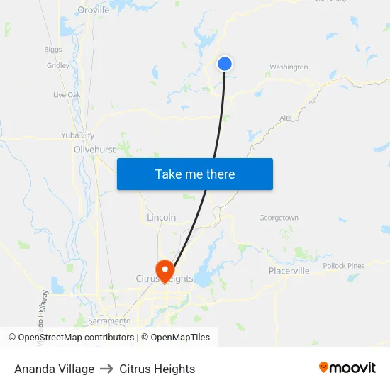 Ananda Village to Citrus Heights map