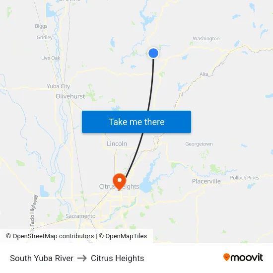 South Yuba River to Citrus Heights map