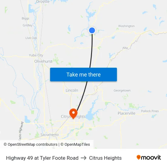 Highway 49 at Tyler Foote Road to Citrus Heights map