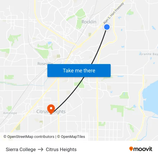 Sierra College to Citrus Heights map