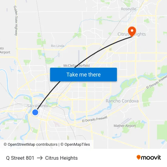 Q Street 801 to Citrus Heights map