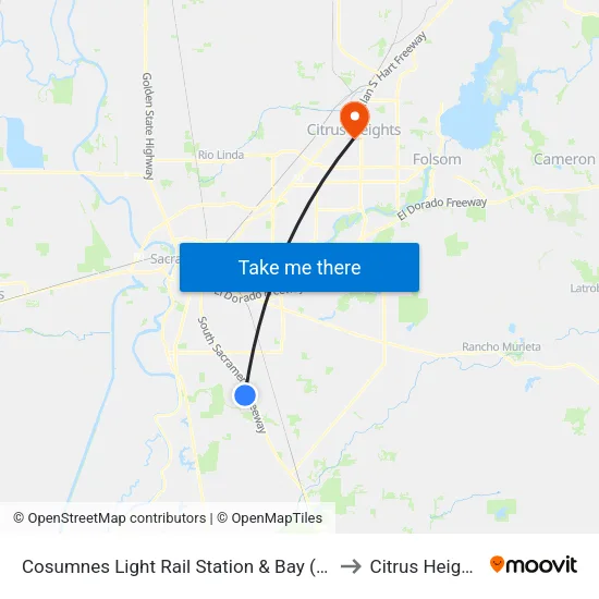 Cosumnes Light Rail Station & Bay (NB) to Citrus Heights map