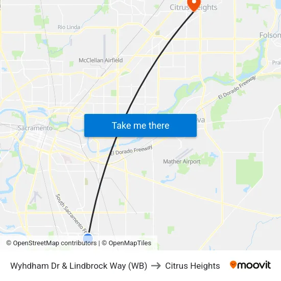 Wyhdham Dr & Lindbrock Way (WB) to Citrus Heights map