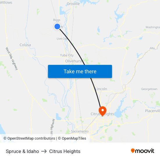 Spruce & Idaho to Citrus Heights map