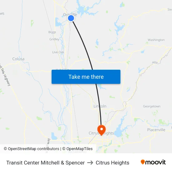 Transit Center Mitchell & Spencer to Citrus Heights map