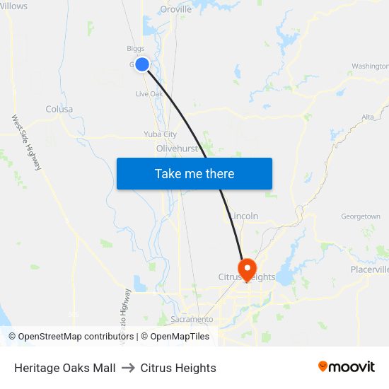 Heritage Oaks Mall to Citrus Heights map