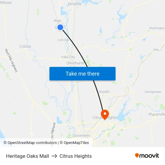 Heritage Oaks Mall to Citrus Heights map