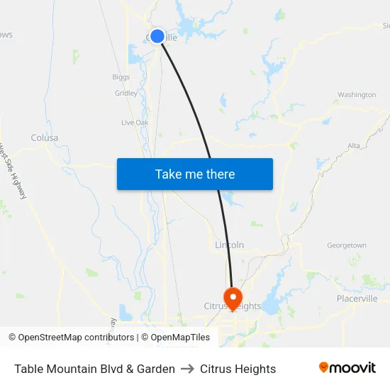 Table Mountain Blvd & Garden to Citrus Heights map