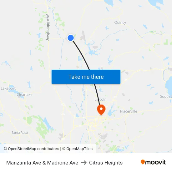 Manzanita Ave & Madrone Ave to Citrus Heights map