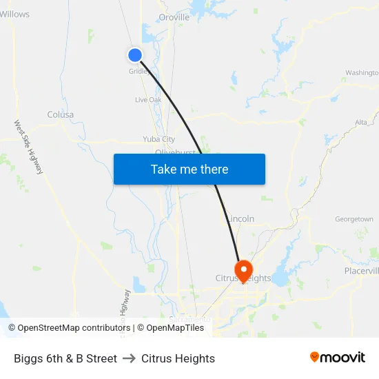 Biggs 6th & B Street to Citrus Heights map