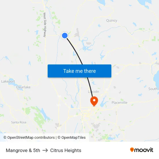 Mangrove & 5th to Citrus Heights map