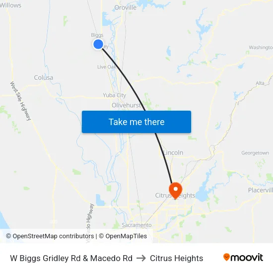 W Biggs Gridley Rd & Macedo Rd to Citrus Heights map