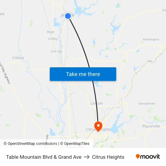 Table Mountain Blvd & Grand Ave to Citrus Heights map
