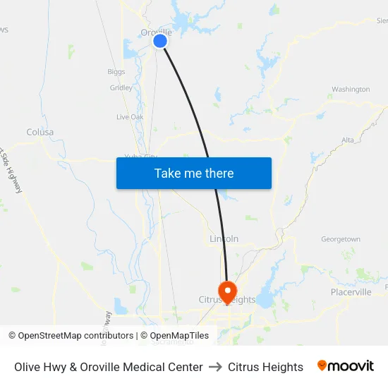 Olive Hwy & Oroville Medical Center to Citrus Heights map