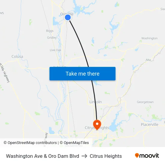Washington Ave & Oro Dam Blvd to Citrus Heights map