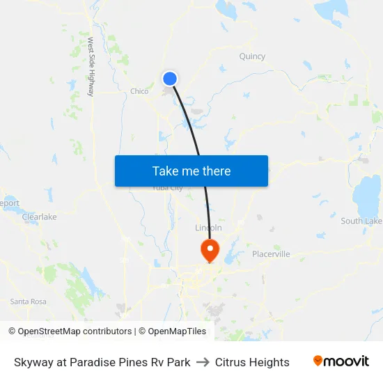 Skyway at Paradise Pines Rv Park to Citrus Heights map