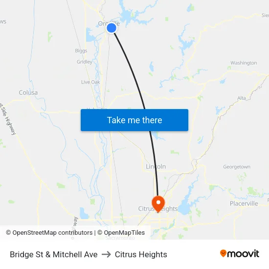 Bridge St & Mitchell Ave to Citrus Heights map