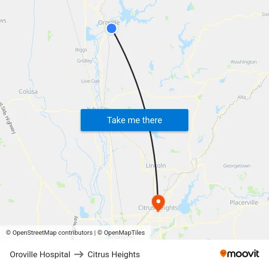 Oroville Hospital to Citrus Heights map