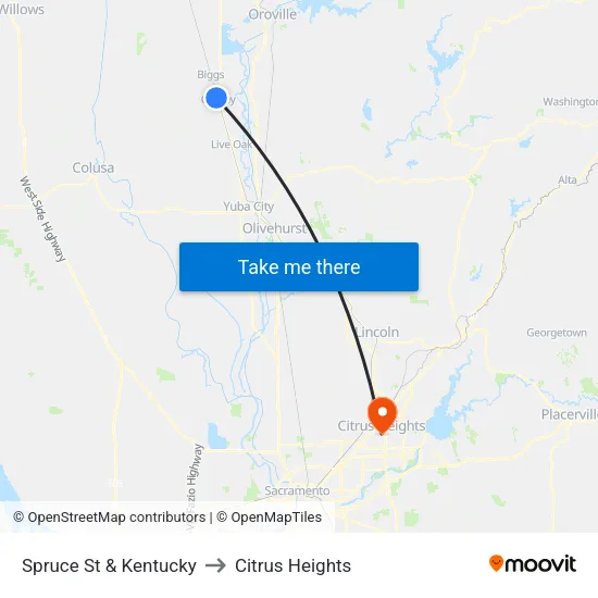 Spruce St & Kentucky to Citrus Heights map