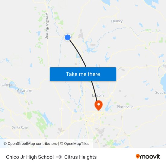 Chico Jr High School to Citrus Heights map