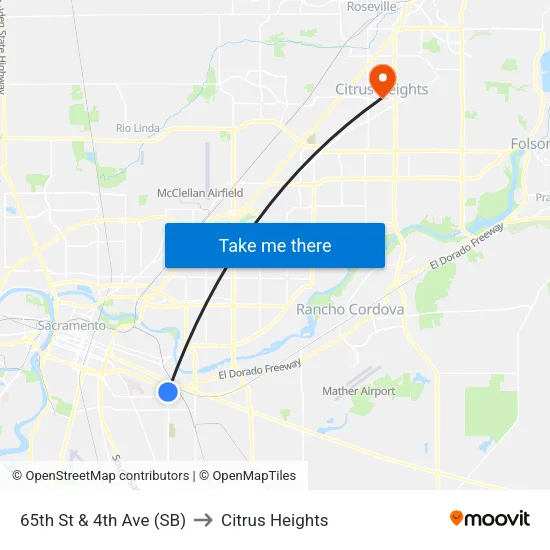 65th St & 4th Ave (SB) to Citrus Heights map